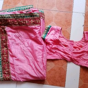 Pink Saree With Blauz For Womens