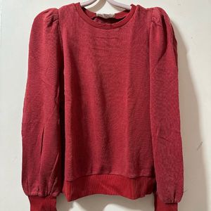 Rust Sweatshirt With Puffed Sleeves