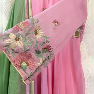 BABY PINK GOWN WITH PISTA GREEN DUPATTA