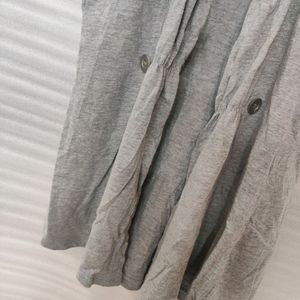 Grey Sleeveless Shrug With Button Holds