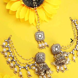 Beautiful Heavy Jhumka With Mangtika Set