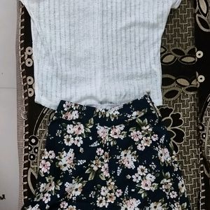 Pearl Off Shoulder Top With Floral Skirt