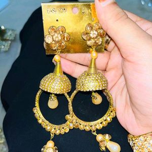 Long Jhumka Golden Earrings