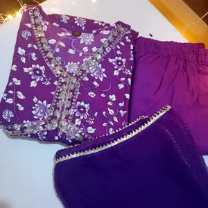 Women Kurta Pant Dupatta Set Purple