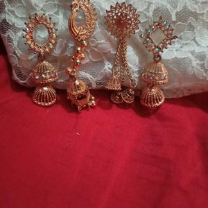 4 Rose Gold Earrings With Free Chain Ring