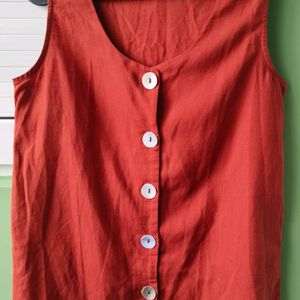 Sleeveless Coral Button Top