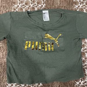 Olive Green Puma Printed Crop Top 🫒