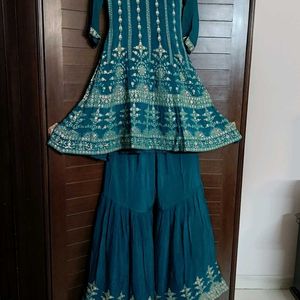 Women Green Silk Zari Embroidery Sharara Suit