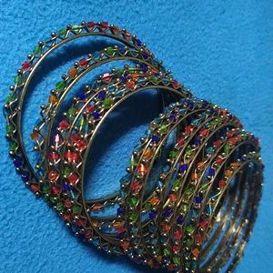 Combo Multicolored Metal Bangles With 2 Nacklace