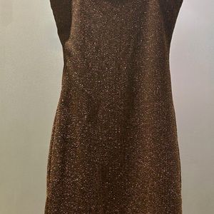 Ginger Black With Gold Crepe Fitted Minidress