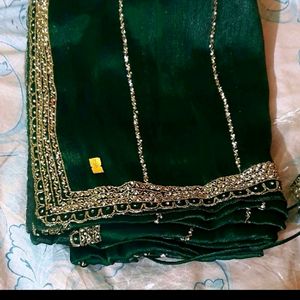 Beautiful hand work green saree