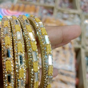 Yellow Golden Glass Bangles