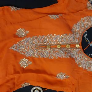 Georgette Orange Punjabi Suit (Drycleaned) ✅️