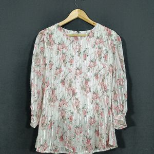 Women White and Pink Floral Printed Top | Bust 40