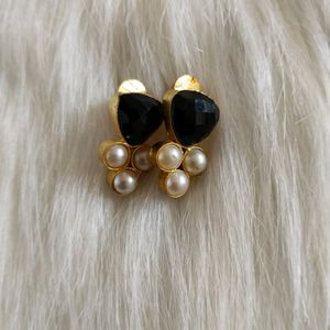 Black And Gold With Pearl Stud