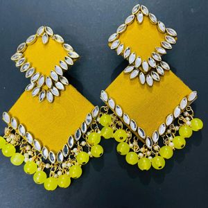 Fancy Fabric Earrings Colour Yellow