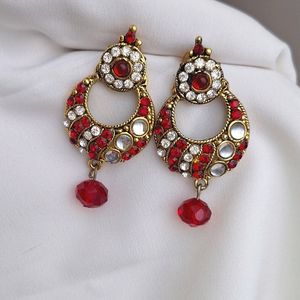 Beautiful Ethnic Gold And Red Earrings