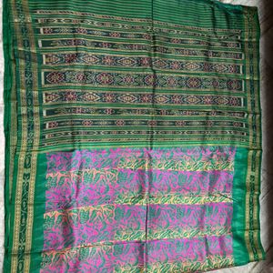 Pure Silk Khandua Ikkat With Beautiful Handblock