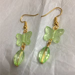 Green Coloured Butterfly Bead Drop Earrings