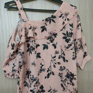 Pink And Charcoal Grey Floral Print Top