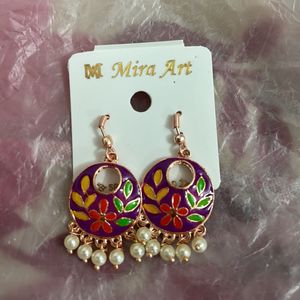 Purple Floral Mini Jhumki Drop Pearl Earrings