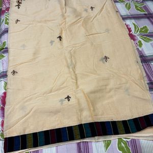 Peach Cotton Embroidered Saree