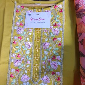 Women's Yellow Rayon  Embroidered Straight