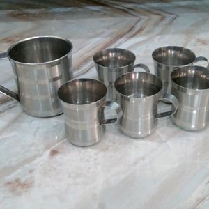 Steel Tea Cup Pack Of 5 And 1 Big  Mug