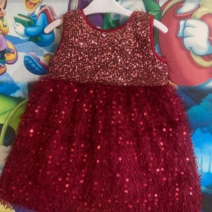 Pink And Maroon Frock For Babygirl