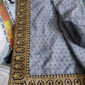 Grey And golden Saree