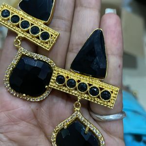 Semi Precious Black Stone Earrings