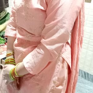 Peach Embroidery Kurta Set