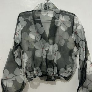 Sheer Floral Crop Shirt