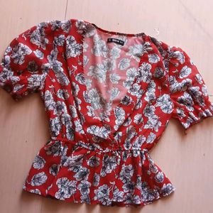 Red Floral Peplum Top