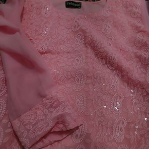 Pink Embroidery Heavy Kurti