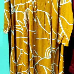 Mustard Yellow Reyon Cotton Long Top With Front B