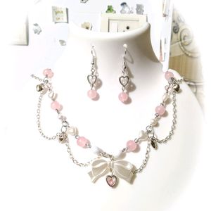 coquette pink necklace With Earrings 💓🎀