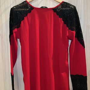 Red And Blk Full Sleeve Georgette Top