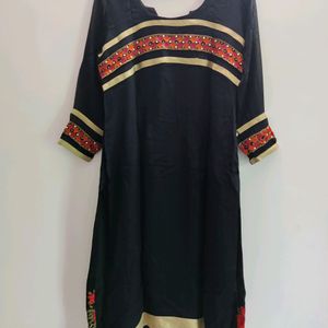 Black Embroidered Kurti with Floral Border