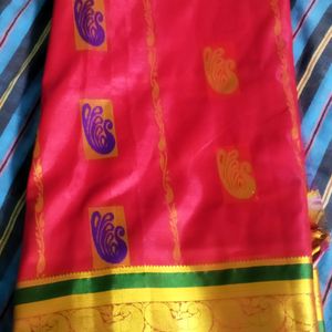 Pro Red Saree Green Border With Golden Design