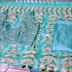 Sky Blue Ruffle Net Saree