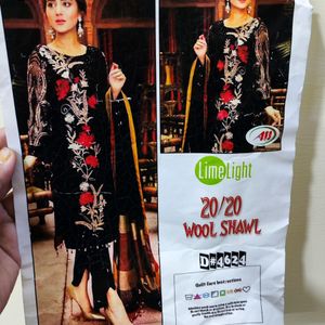 NEW PAKISTANI BLACK WOOL SHAWL UNSTITCHED DRESS