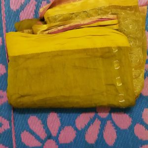 Yellow Saree With Golden Design