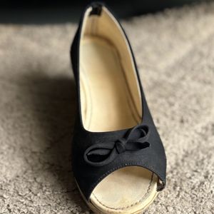 Black Peep Toe Wedges