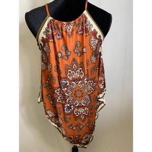 Zara Basics Copper Cream Paisley Print Scarf Top S