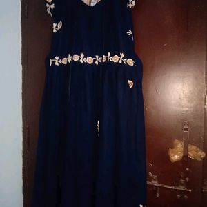 A Navya Blue Long Frock With Thread Work