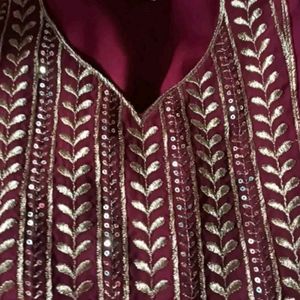 Maroon Anarkali Kurthi Set