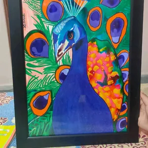 Handmade Framed Peacock Painting