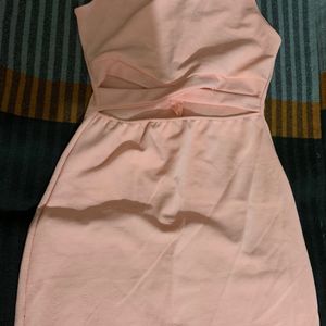 Peach cross waist cut bodycon dress