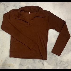 Collared Fitted Brown Top